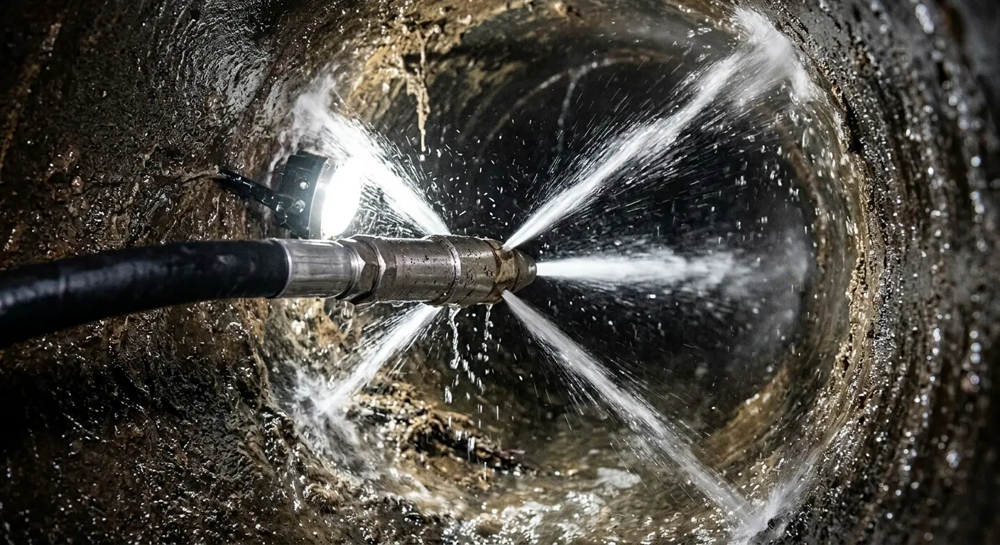 High-pressure hydro jetting nozzle cleaning sewer pipe for Trenchless Sewer Repair in Talent